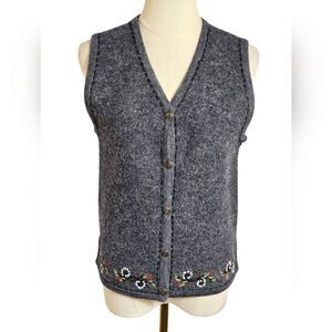 ALPS Vintage Gray Wool Embroidered Grandma  Vest